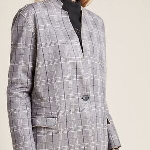 Blank NYC Grey Plaid Collarless Single-Button Blazer